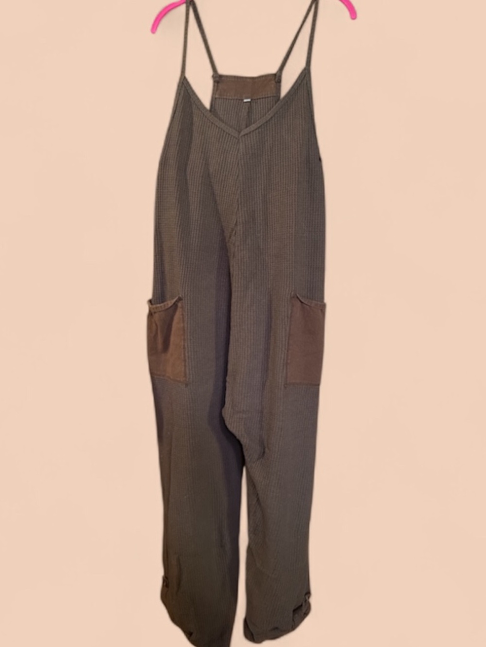 Brown Waffle knit Overalls